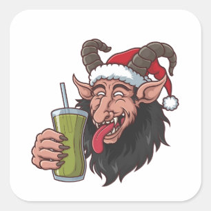 Sticker Carré Krampus Boire Vert Matcha Noël Éffrayant