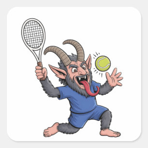 Sticker Carré Krampus effrayant jouant au tennis Noël