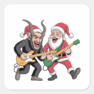 Sticker Carré Krampus et Père Noël Jouer de la guitare Noël élec