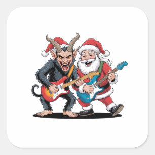 Sticker Carré Krampus et Santa jouant de la guitare électrique N