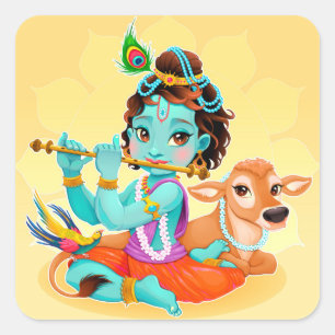 Sticker Carré Krishna Indian God playing