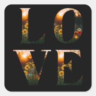 Sticker Carré L O V E lettres bloc d'amour monogramme coucher de