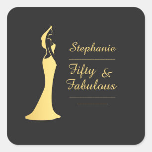 Sticker Carré La 50ème robe de cocktail d'or moderne pour femme 