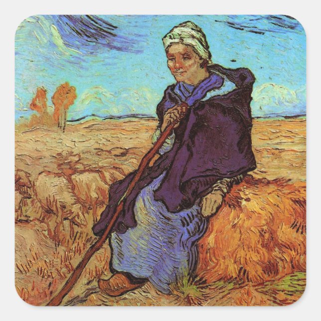 Sticker Carré La Bergère (après Millet) par Vincent van Gogh (Devant)