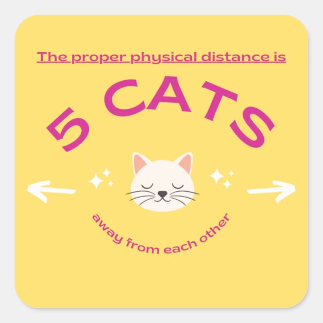 Sticker Carré La bonne distance physique est de 5 CATS (Devant)
