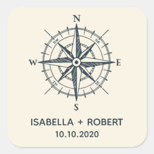 Sticker Carré La boussole bleue   Monogramme Mariage