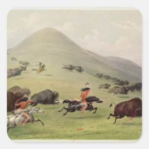 Sticker Carré La chasse de Buffalo, c.1832