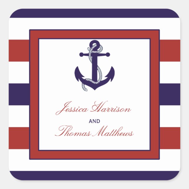 Sticker Carré La collection de Mariages d'Ancres nautiques Red & (Devant)