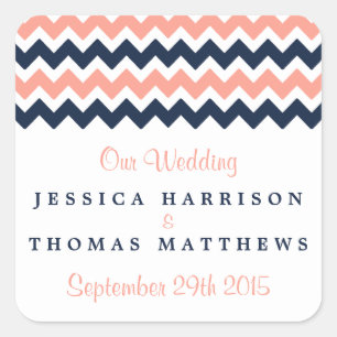 Sticker Carré La collection Mariage moderne Chevron - Rose & Nav