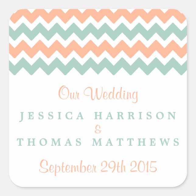 Sticker Carré La collection moderne de Mariages Chevron Peach &  (Devant)