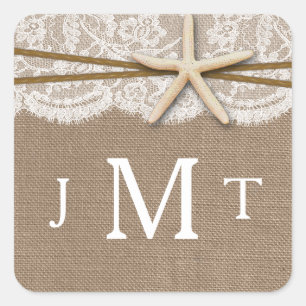 Sticker Carré La collection rustique de mariage Starfish Beach