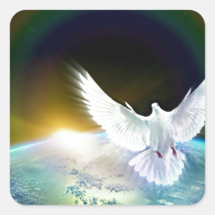 Sticker Carré La colombe du Saint-Esprit sur Terre avec arc-en-c