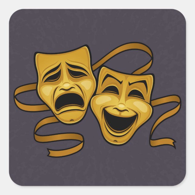 Sticker Carré La Comédie D'Or Et La Tragédie Masques Théâtraux (Devant)