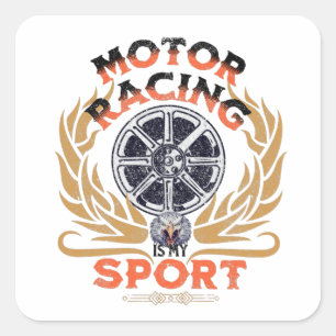 Sticker Carré La course automobile est mon sport, moto Vintage