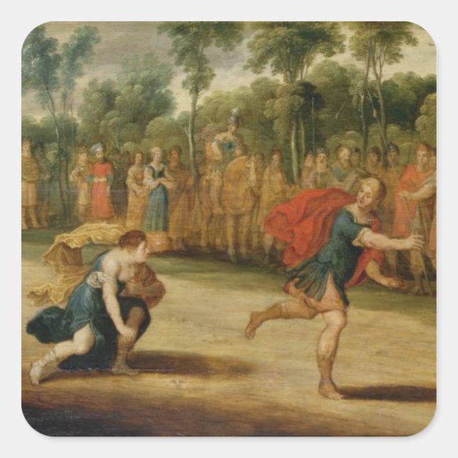 Sticker Carré La course d'Atalanta et Hippomène (huile sur panne (Devant)