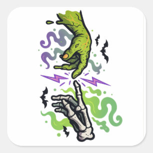 Sticker Carré La création d'Adam - La parodie de dessin d'Hallow