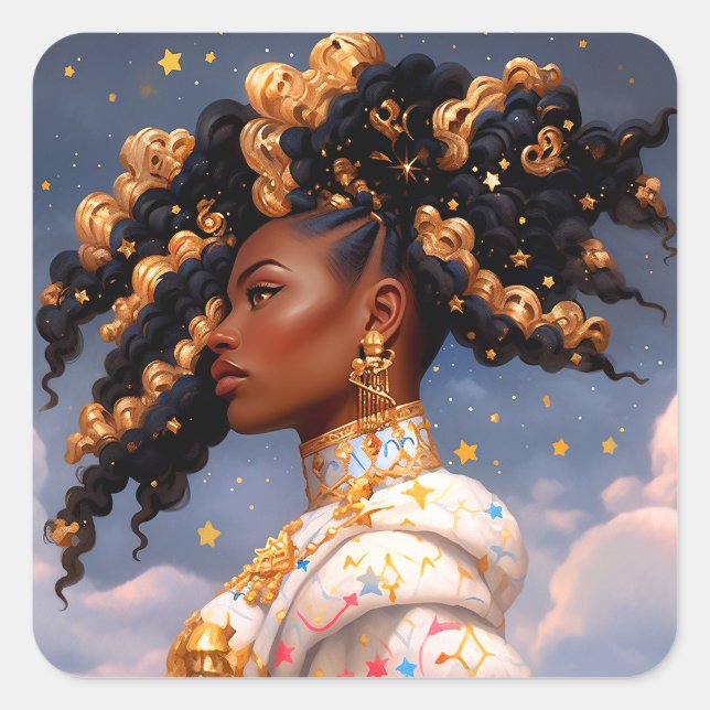 Sticker Carré La Dame Cosmique Art Imaginaire Africain Américain (Devant)