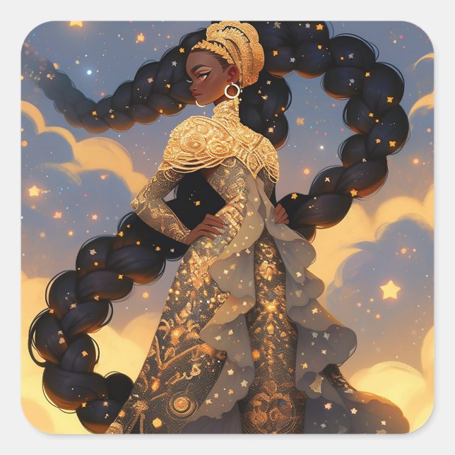 Sticker Carré La Dame Cosmique Art Imaginaire Africain Américain (Devant)