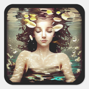 Sticker Carré La Dame Sous L'Eau,   Oeuvre artistique générée pa