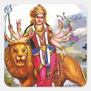 Sticker Carré La déesse Durga avec la peinture de lion
