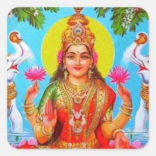 Sticker Carré La déesse Lakshmi Eléphants blancs Diwali Peinture