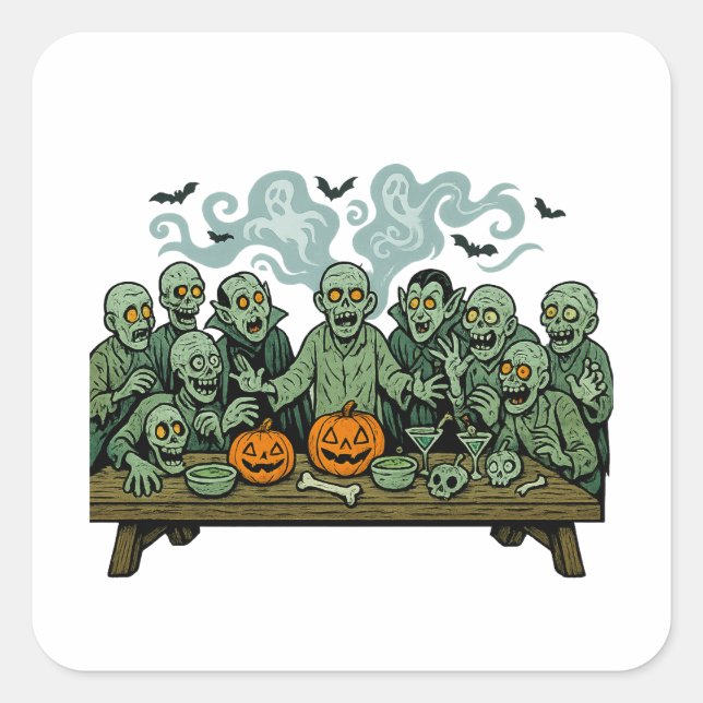 Sticker Carré La Dernière Cène des Zombies - La parodie d'Hallow (Devant)