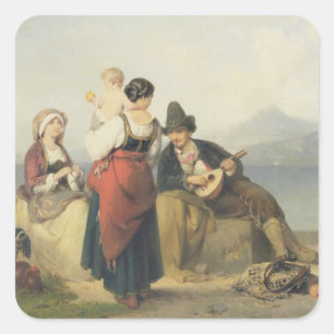 Sticker Carré La famille napolitaine, 1865 (huile sur panneau)