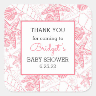 Sticker Carré La faveur rose de baby shower de coquilles de mer