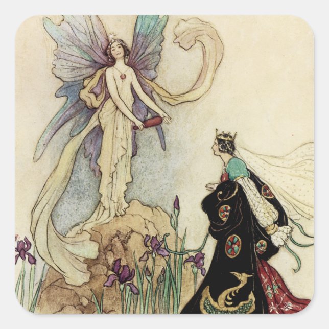 Sticker Carré La Fée Là-Bas A Accueilli Sa Majesté (Devant)