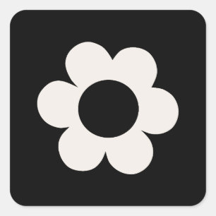 Sticker Carré La Fleur 06 Florale Rétro Fleur Noir Et Blanc