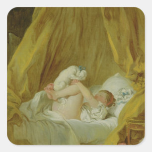 Sticker Carré "La Gimblette", fille avec un chien, c.1770 (huile
