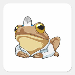 Sticker Carré La grenouille comme docteur avec le manteau du doc