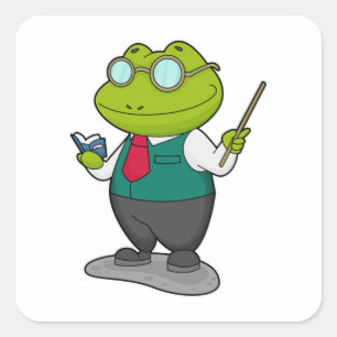 Sticker Carré La grenouille comme enseignant avec livre