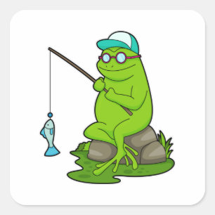 Sticker Carré La grenouille comme pêcheur avec la canne à pêche 