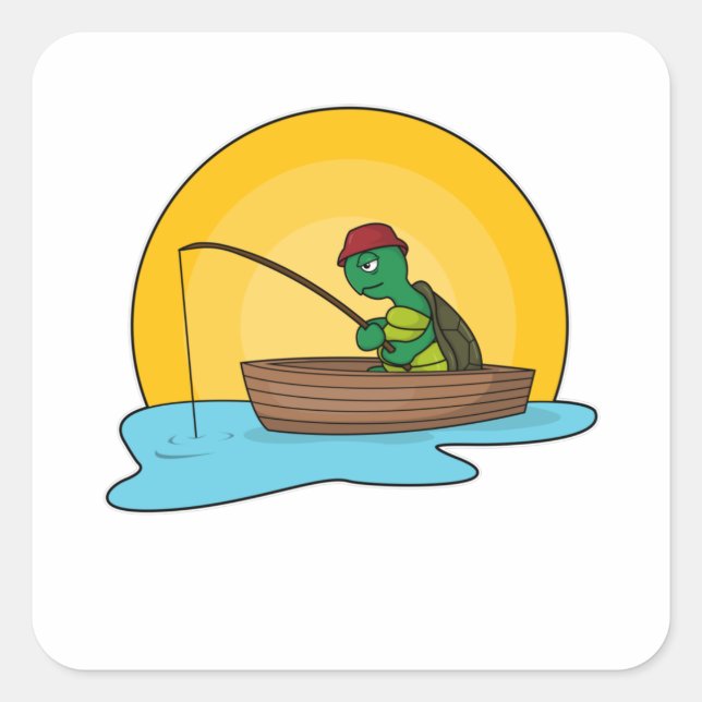Sticker Carré La grenouille comme pêcheur dans le bateau (Devant)