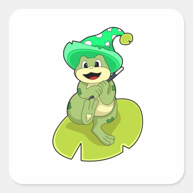 Sticker Carré La grenouille en magie avec baguette magique (Devant)