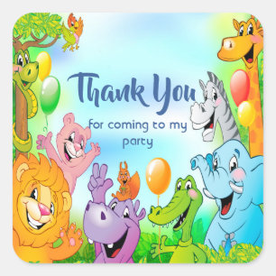 Sticker Carré La jungle Safari avec des animaux souriants Merci