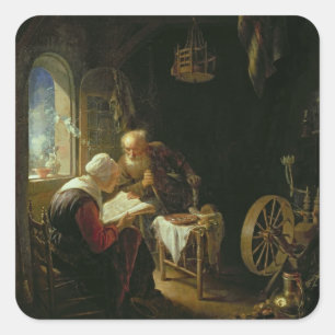 Sticker Carré La leçon biblique, ou Anne et Tobias (huile sur pa