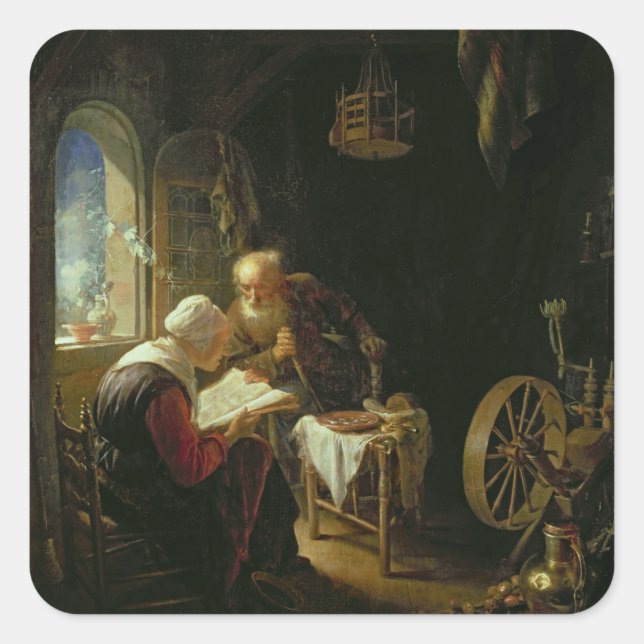 Sticker Carré La leçon biblique, ou Anne et Tobias (huile sur pa (Devant)