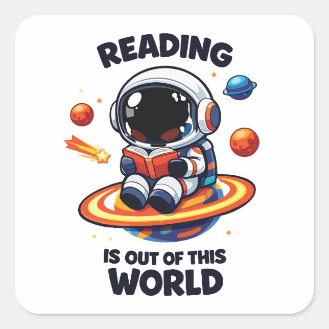 Sticker Carré La lecture est hors de ce monde (Devant)