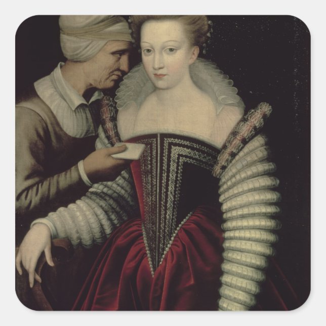 Sticker Carré La lettre d'amour, une dame avec sa bonne (Devant)