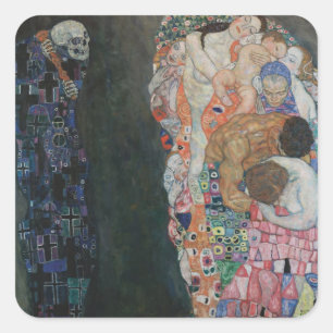 Sticker Carré La mort et la vie par Gustav Klimt Art Nouveau vin