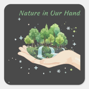 Sticker Carré La nature dans nos mains Art environnemental à l'a