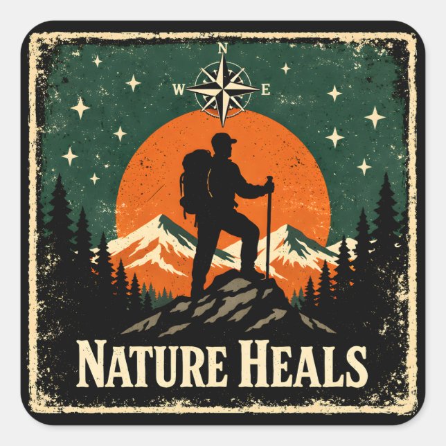 Sticker Carré La nature guérit – Bien-être extérieur Mindful (Devant)