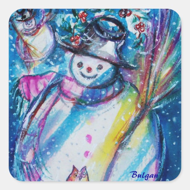 STICKER CARRÉ LA NUIT D'HIVER, LA NEIGE AVEC LE CHEMIN (Devant)