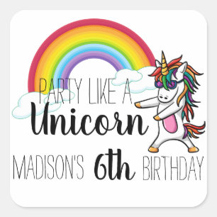 Sticker Carré La partie aiment un anniversaire de licorne