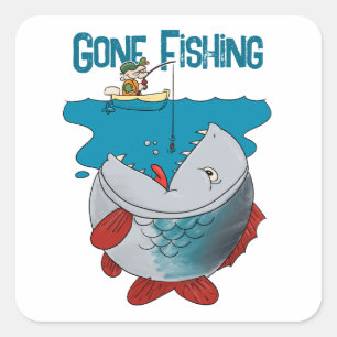 Sticker Carré La Pêche À L'Attente D'Un Gros Dessin De Catch