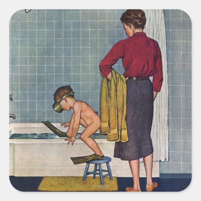 Sticker Carré La plongée dans le bain à remous (Devant)