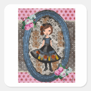 Sticker Carré La poupée en papier violet : un conte de prune et 