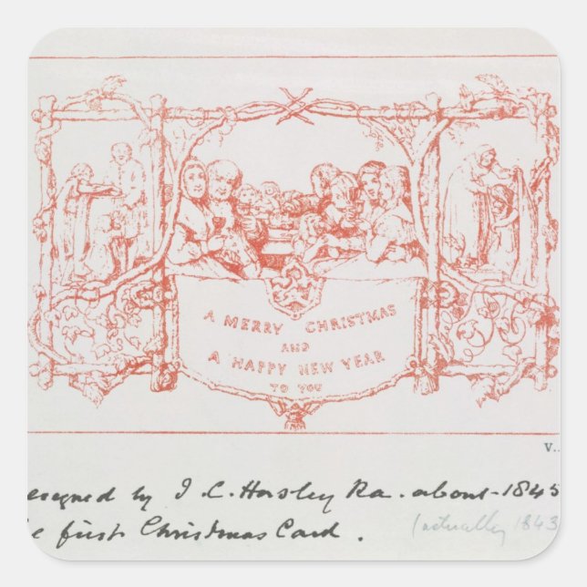 Sticker Carré La première carte de Noël, de J.C.Horsley, 1843 (Devant)